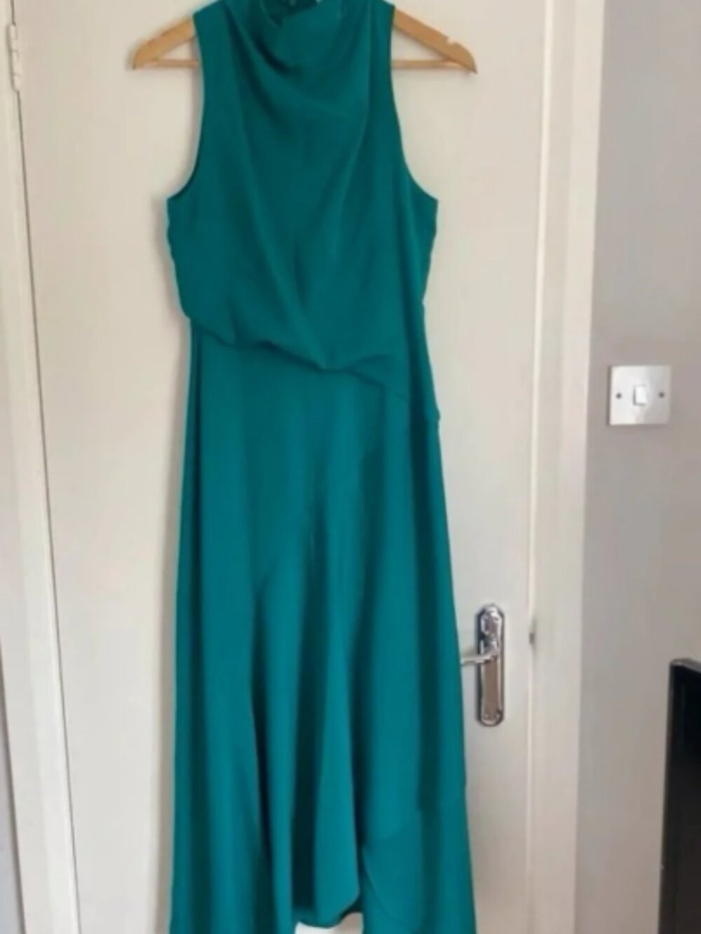 Sleeveless Teal High-Neck Midi Dress